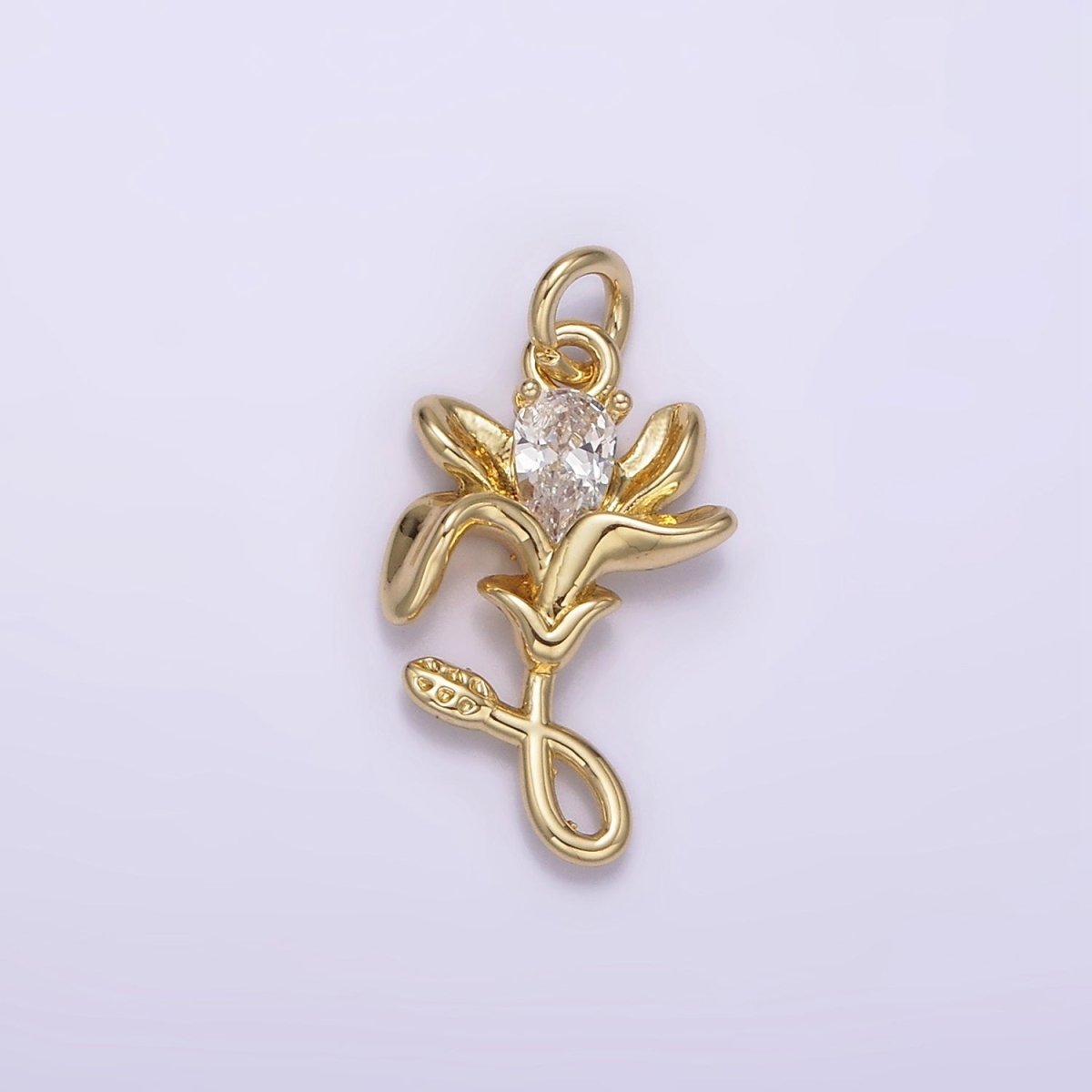 14K Gold Filled Clear Teardrop CZ Lily Flower Nature Charm | AG256
