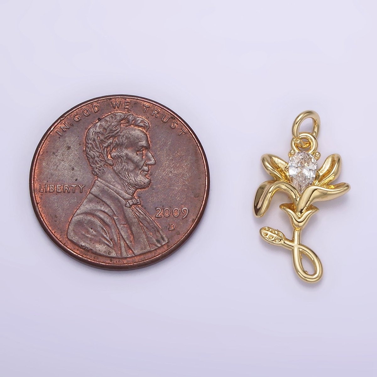14K Gold Filled Clear Teardrop CZ Lily Flower Nature Charm | AG256