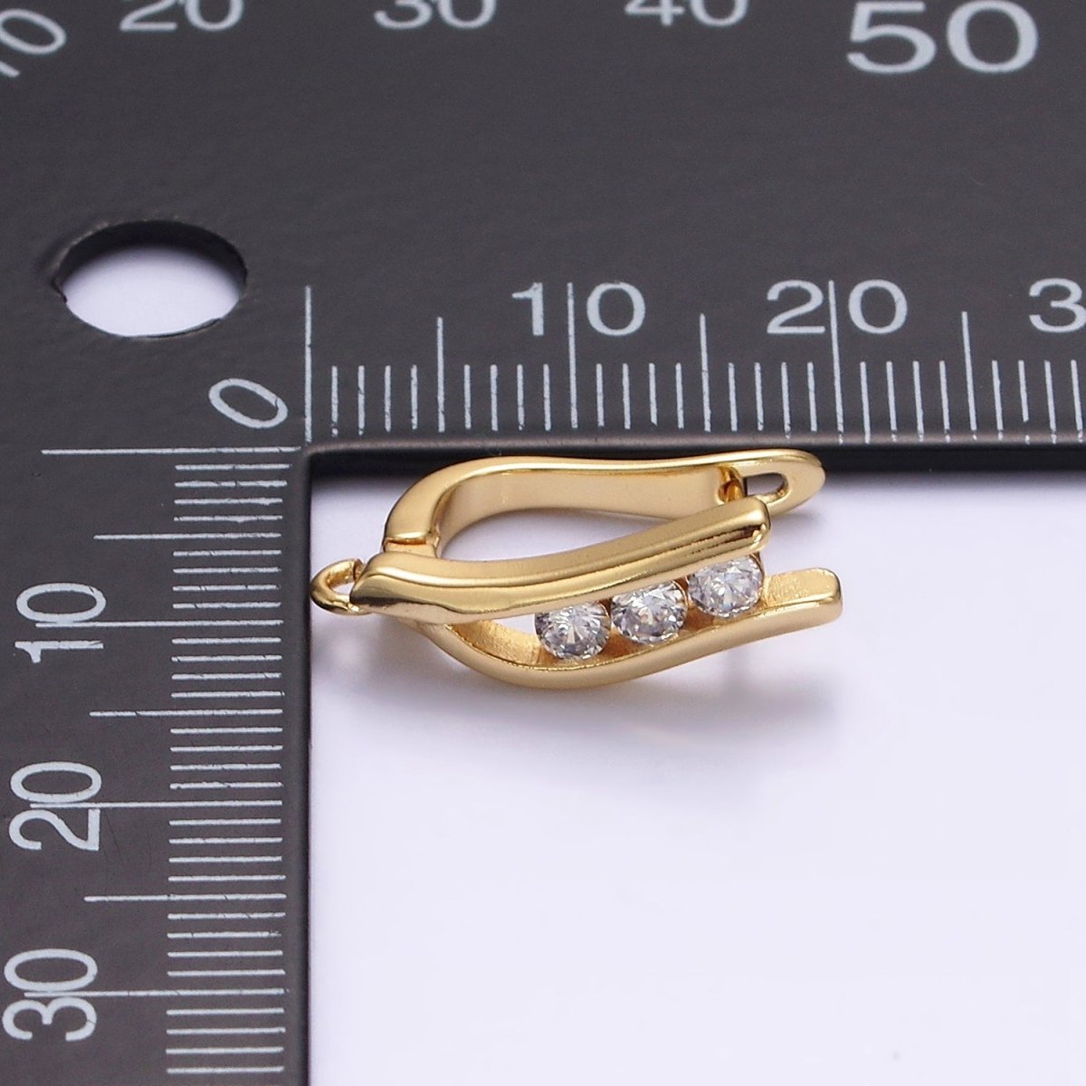 14K Gold Filled Clear Triple CZ Curved Open Loop French Lock Earrings | Z-464