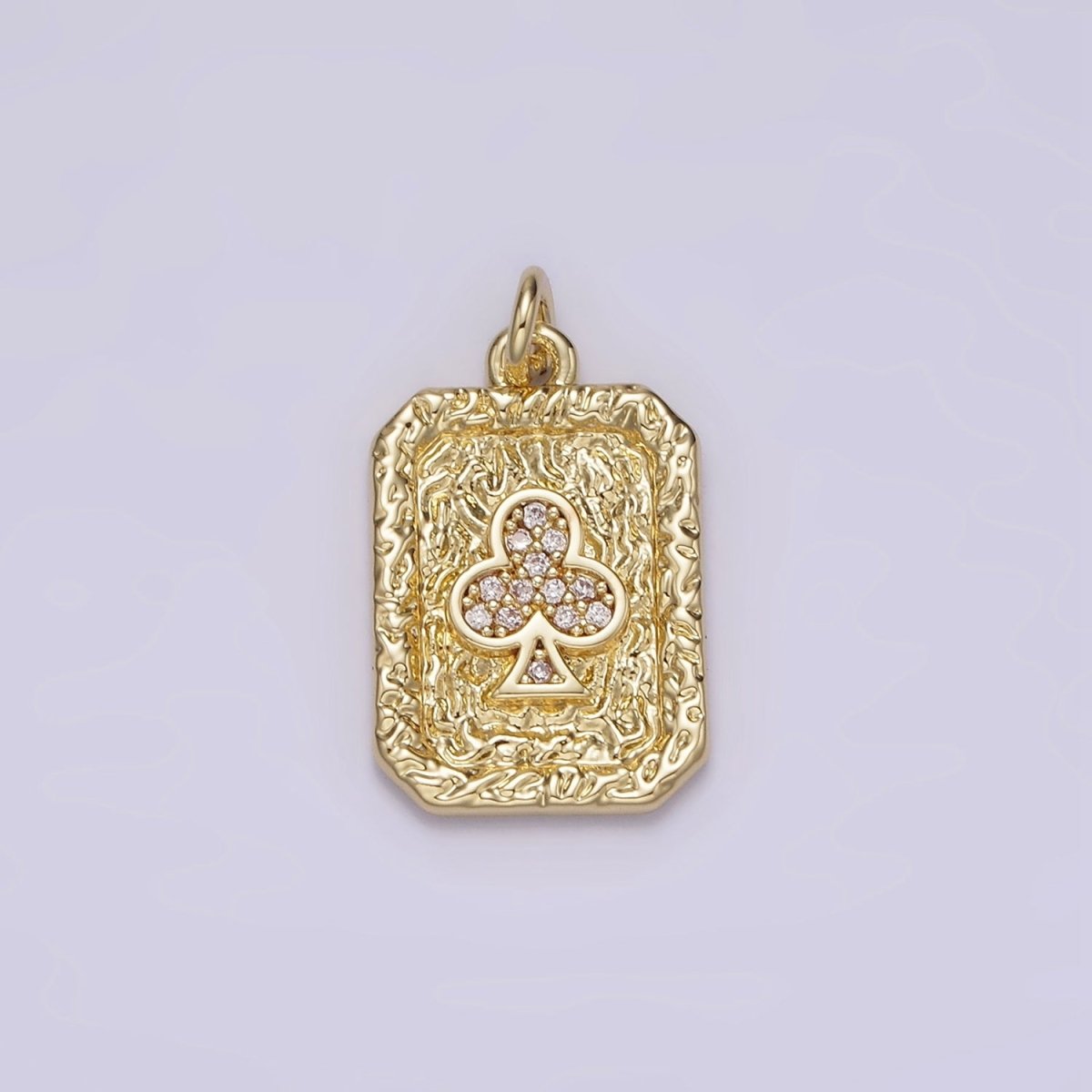 14K Gold Filled Clubs Card Micro Paved CZ Hammered Rectangular Tag Charm | AG272