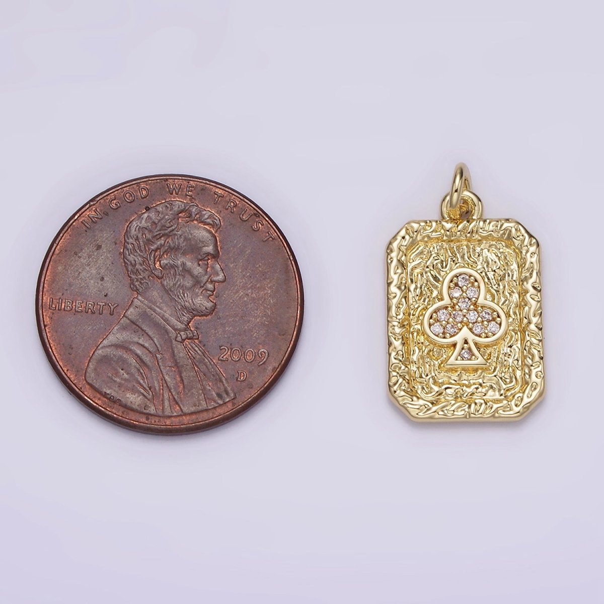 14K Gold Filled Clubs Card Micro Paved CZ Hammered Rectangular Tag Charm | AG272