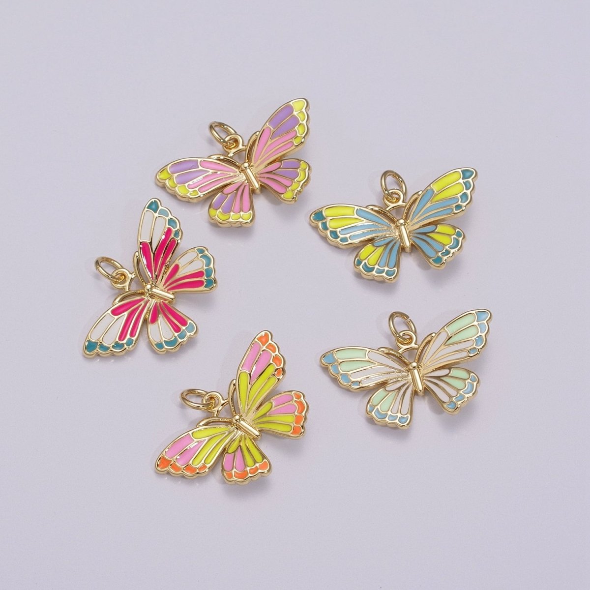 14K Gold Filled Colorful Enamel Butterfly Pendant Mariposa Charm, Pink Teal Yellow Purple Green Enamel Butterfly, Necklace Pendant M-907 to M-908