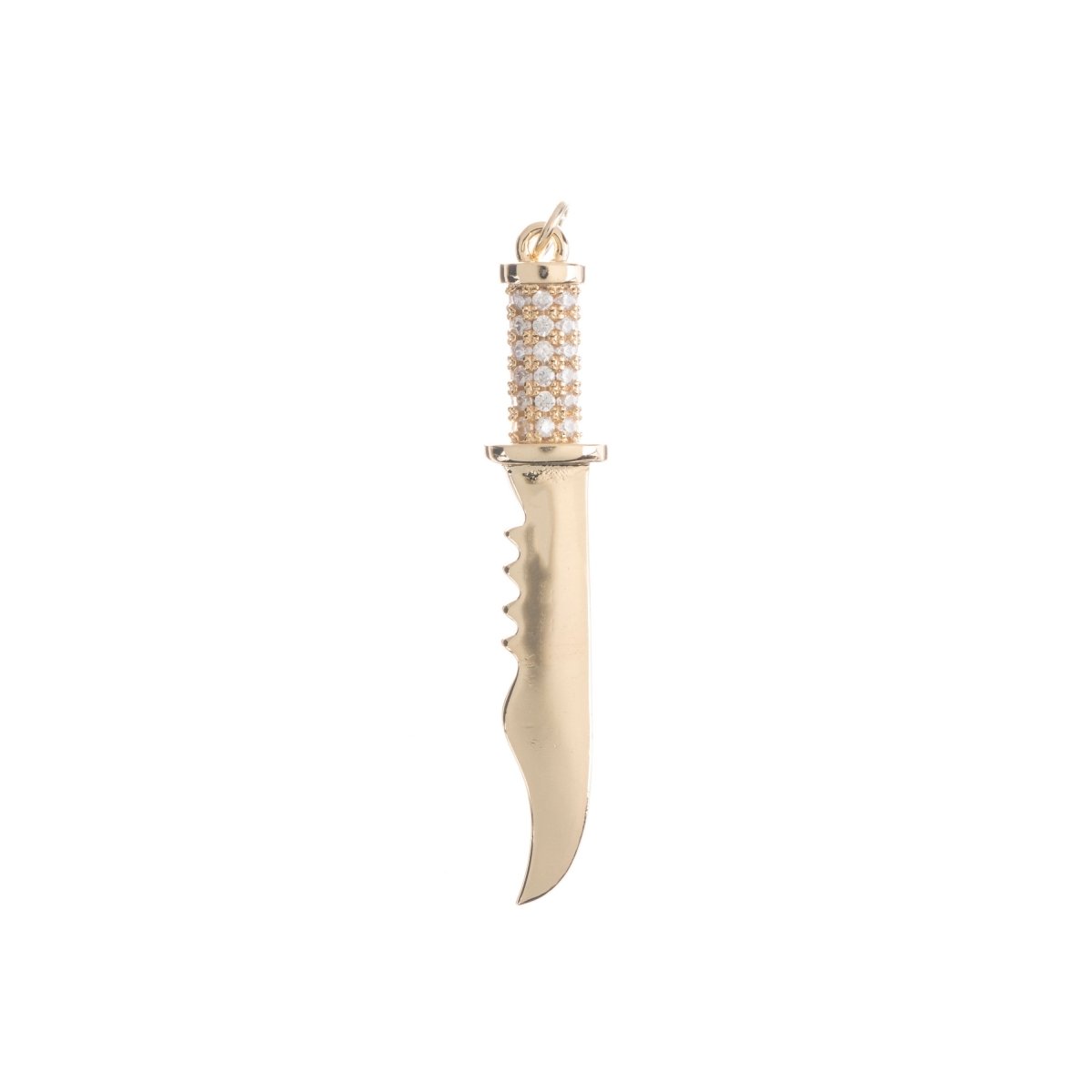 14K Gold Filled Combat Military Knife Charm Pendant Cz Cubic Zircon w/ Bails Findings for Earring Necklace Jewelry Making Supplies H-797