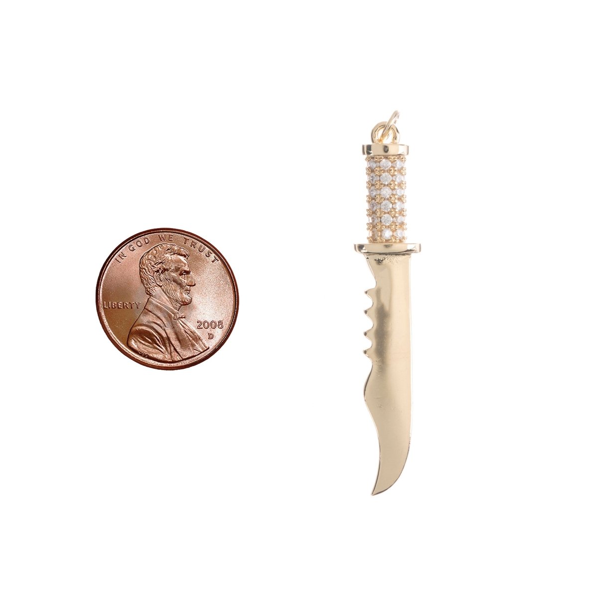 14K Gold Filled Combat Military Knife Charm Pendant Cz Cubic Zircon w/ Bails Findings for Earring Necklace Jewelry Making Supplies H-797