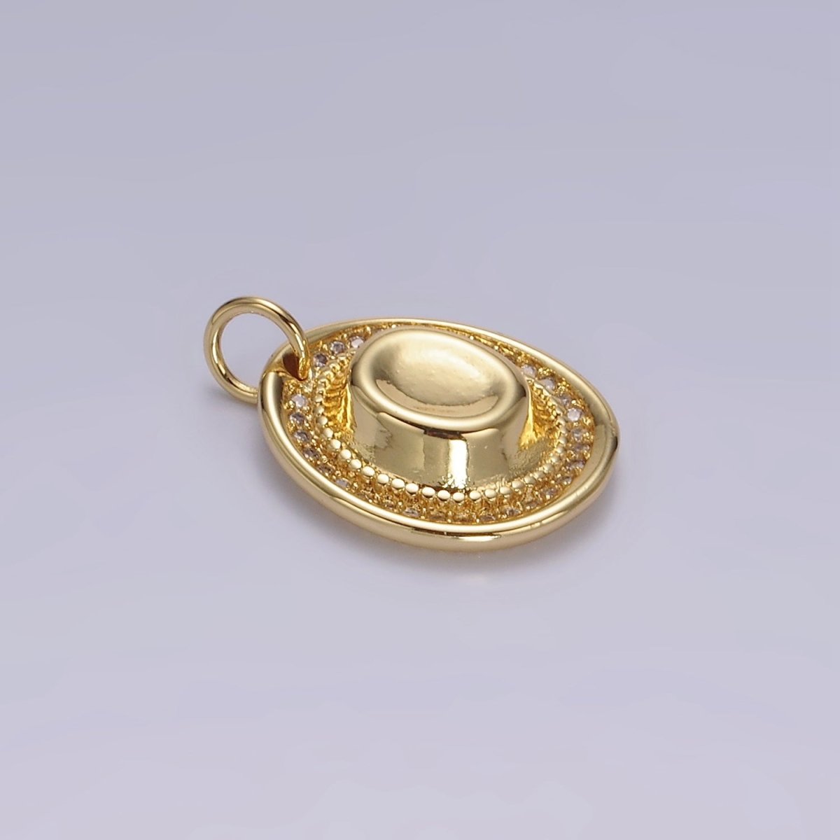14K Gold Filled Cowboy Hat Clear CZ Lined Charm | N1528