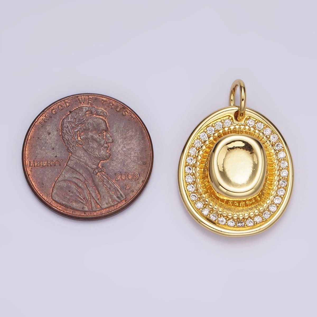 14K Gold Filled Cowboy Hat Clear CZ Lined Charm | N1528