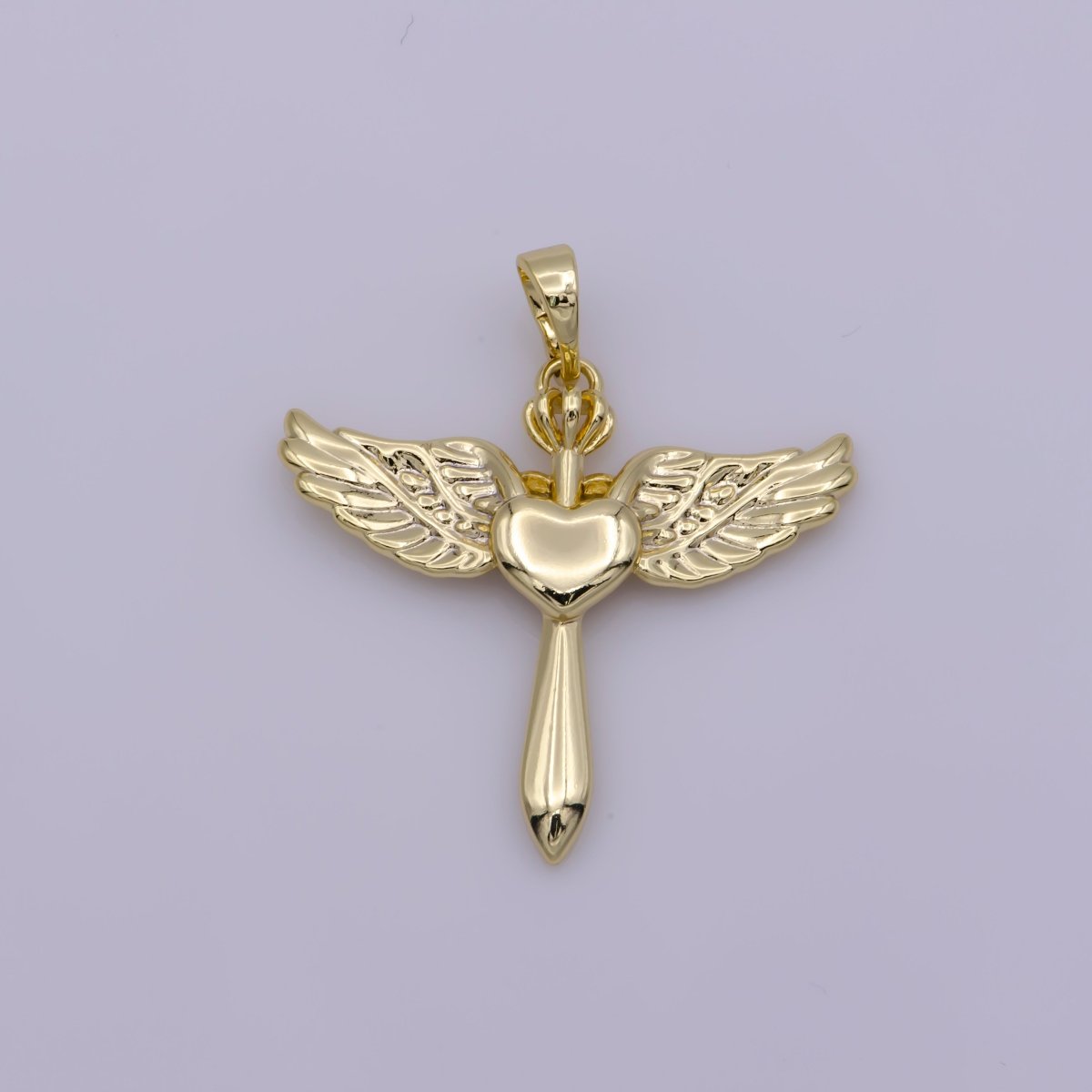 14k Gold Filled Cross with Wing Pendant Heart Center for Necklace Bracelet Earring Component N-1335