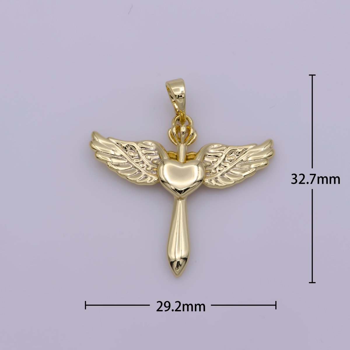 14k Gold Filled Cross with Wing Pendant Heart Center for Necklace Bracelet Earring Component N-1335