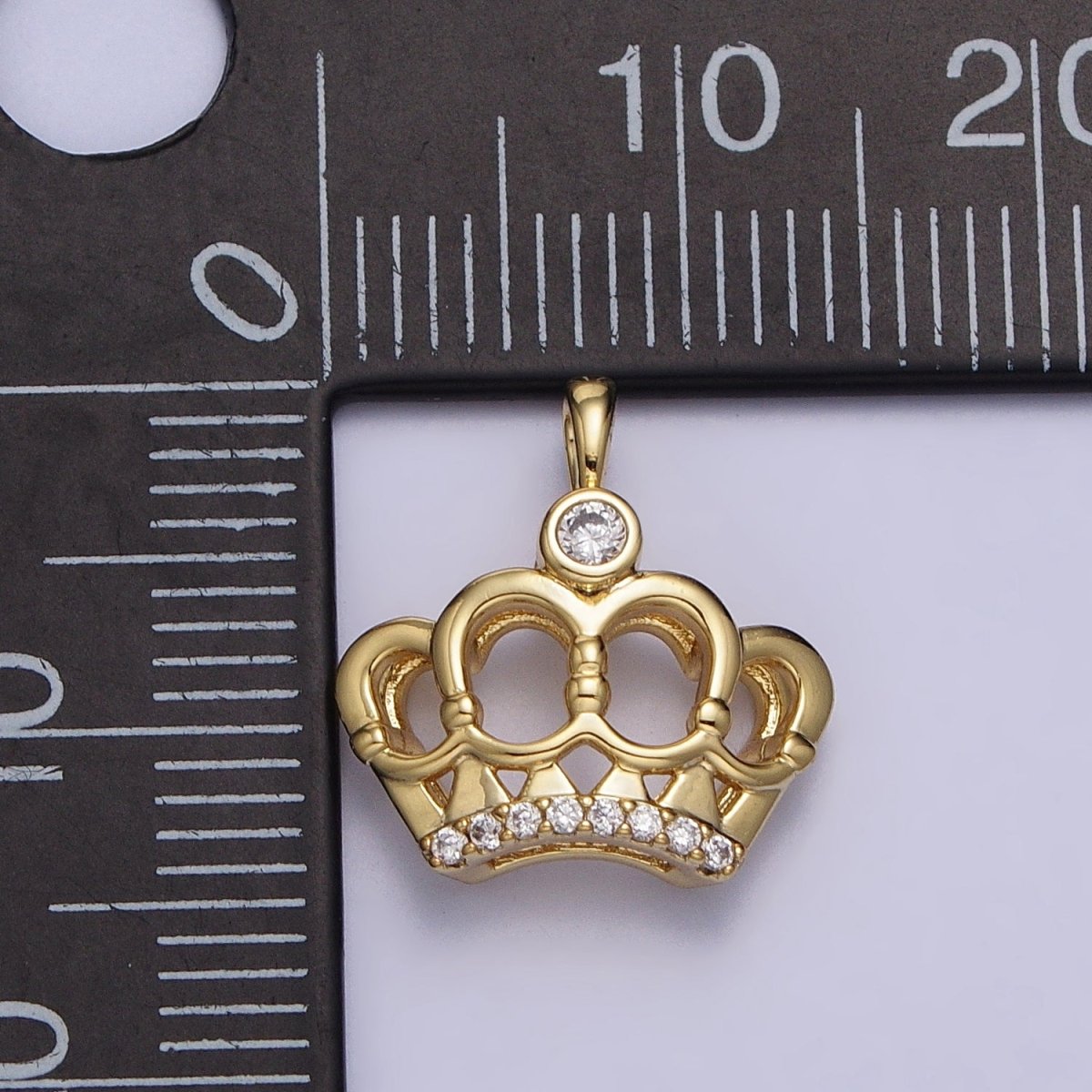14K Gold Filled Crown Regal Royalty Clear CZ Micro Paved Pendant | AA035