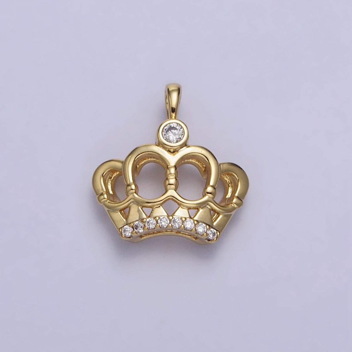 14K Gold Filled Crown Regal Royalty Clear CZ Micro Paved Pendant | AA035