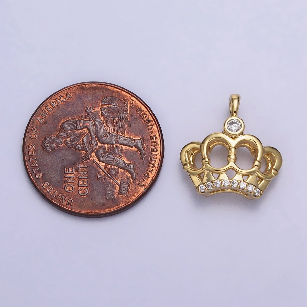 14K Gold Filled Crown Regal Royalty Clear CZ Micro Paved Pendant | AA035