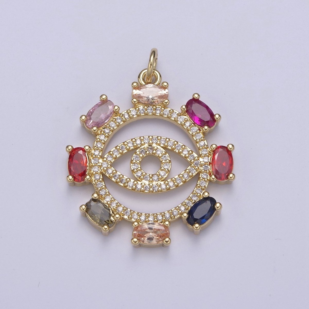14k Gold Filled Cubic Evil Eye Charm Multi Color Cz Eye Pendant N-675