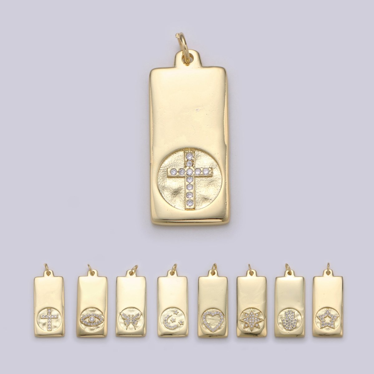 14k Gold Filled Cubic Zirconia Moon Star Butterfly Evil Eye Dog Tag Charm Celestial CZ Add-on Medallion Gold Filled CZ Pendant, Heart Cross D-835 TO D-842