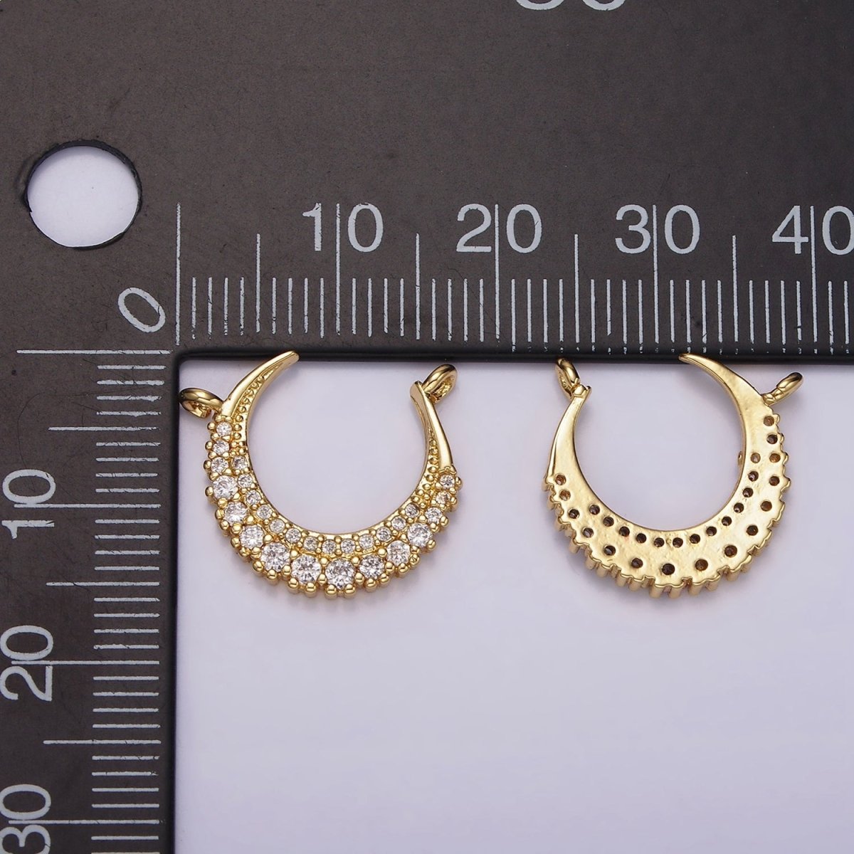 14K Gold Filled Curved Celestial Crescent Moon CZ Micro Paved Connector | G126