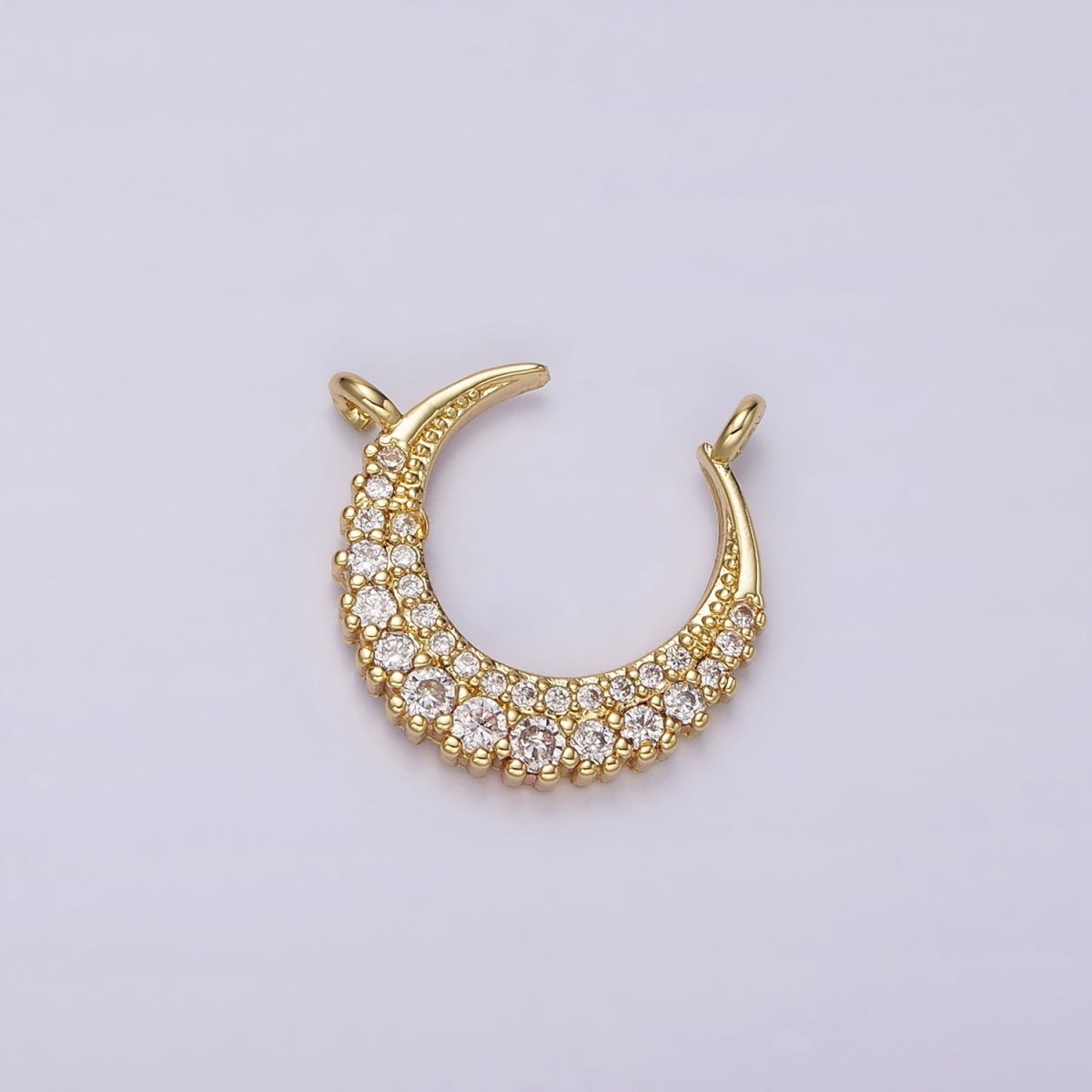 14K Gold Filled Curved Celestial Crescent Moon CZ Micro Paved Connector | G126