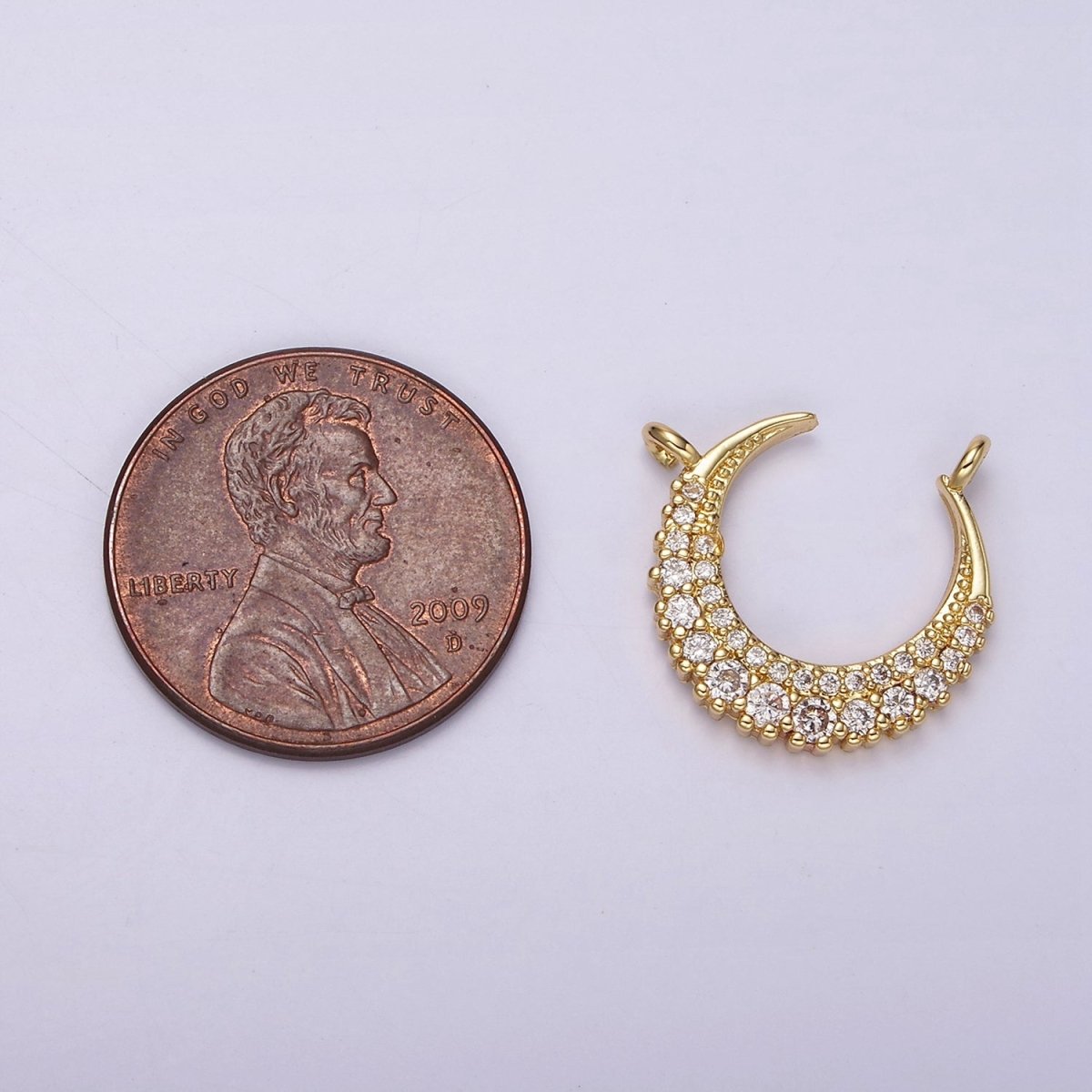 14K Gold Filled Curved Celestial Crescent Moon CZ Micro Paved Connector | G126