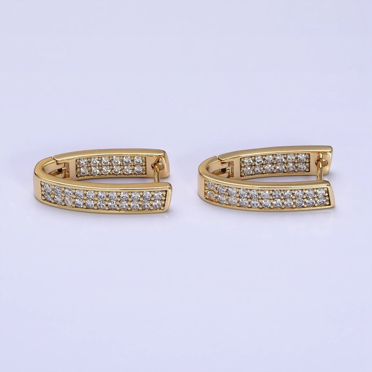 14K Gold Filled Curved U-Shaped Micro Paved CZ Front-Facing English Lock Earrings | AD1374