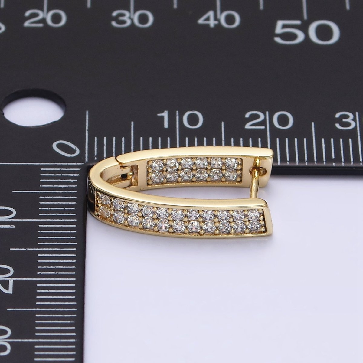 14K Gold Filled Curved U-Shaped Micro Paved CZ Front-Facing English Lock Earrings | AD1374