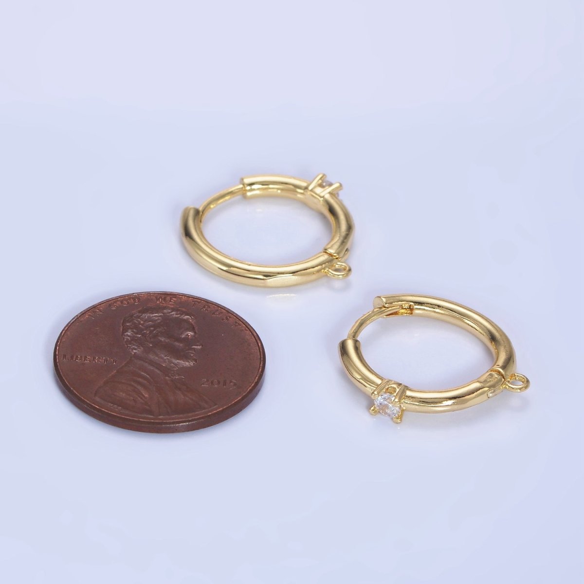 14K Gold Filled CZ 17mm Huggie Hoop Earring Findings | Z732