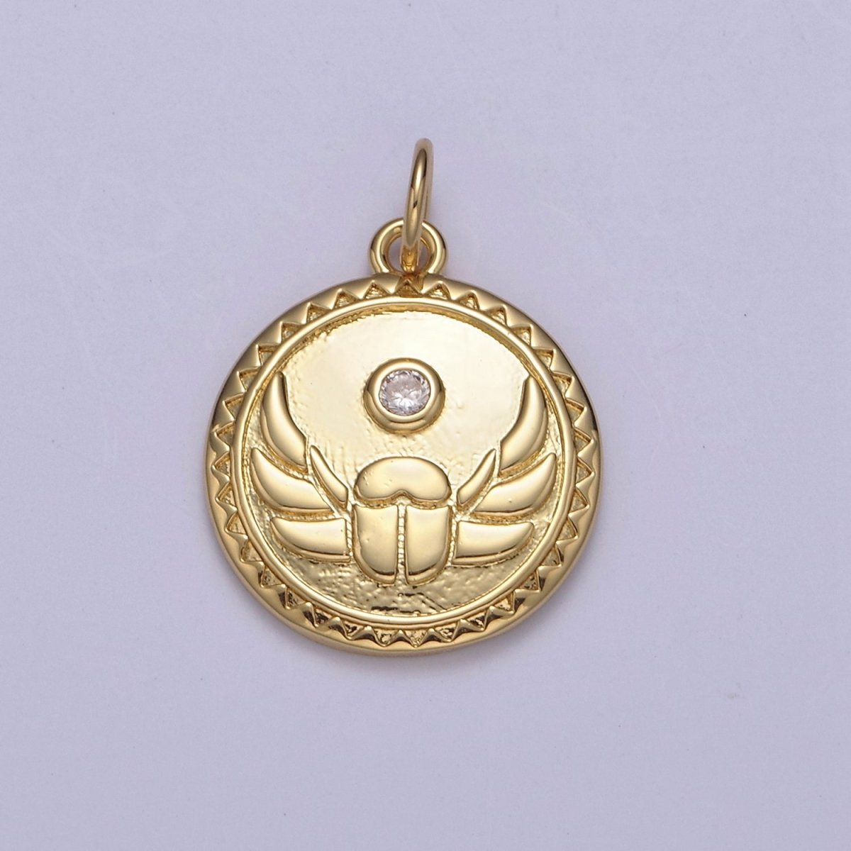14K Gold Filled CZ Angel Wing Helmet Protection Round Charm | N752