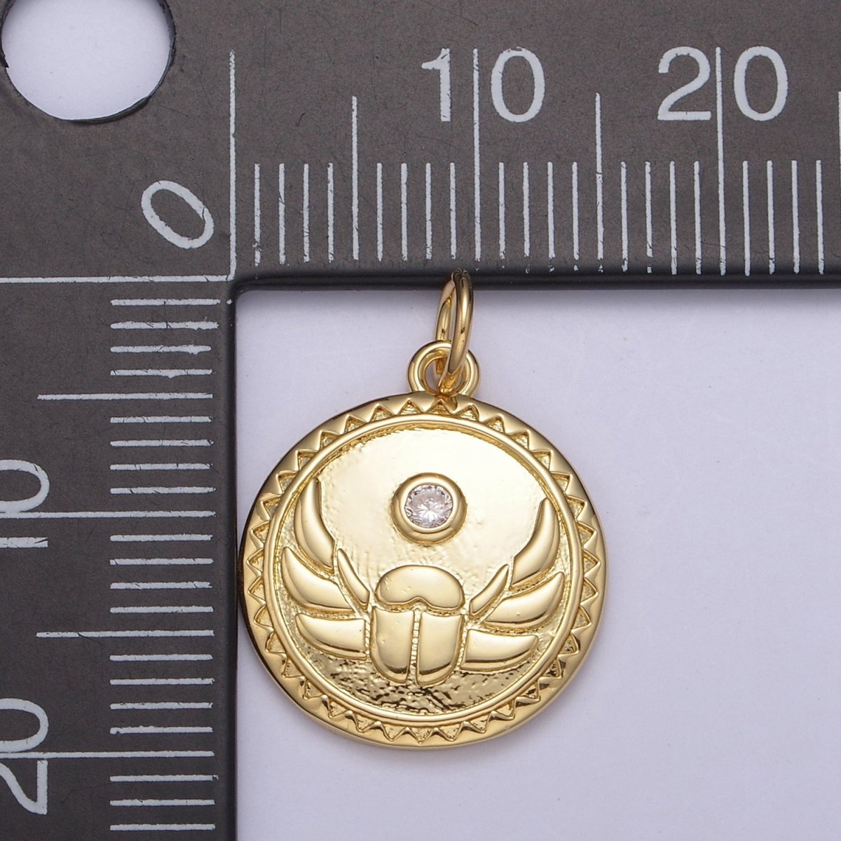 14K Gold Filled CZ Angel Wing Helmet Protection Round Charm | N752