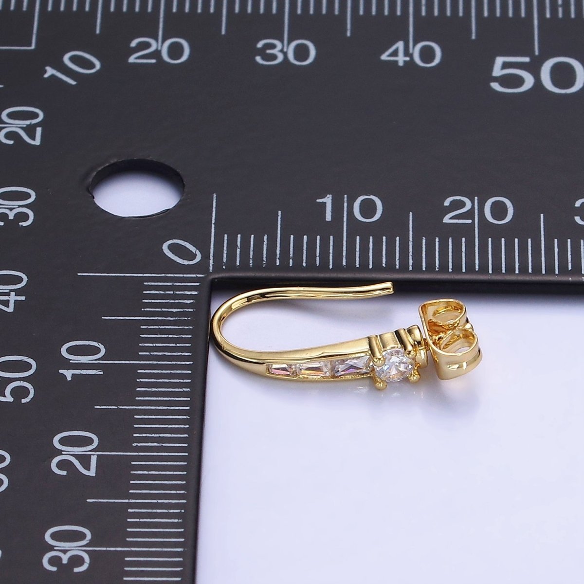 14K Gold Filled CZ Baguette Lined French Hook Earrings in Gold & Silver | Z749 Z750