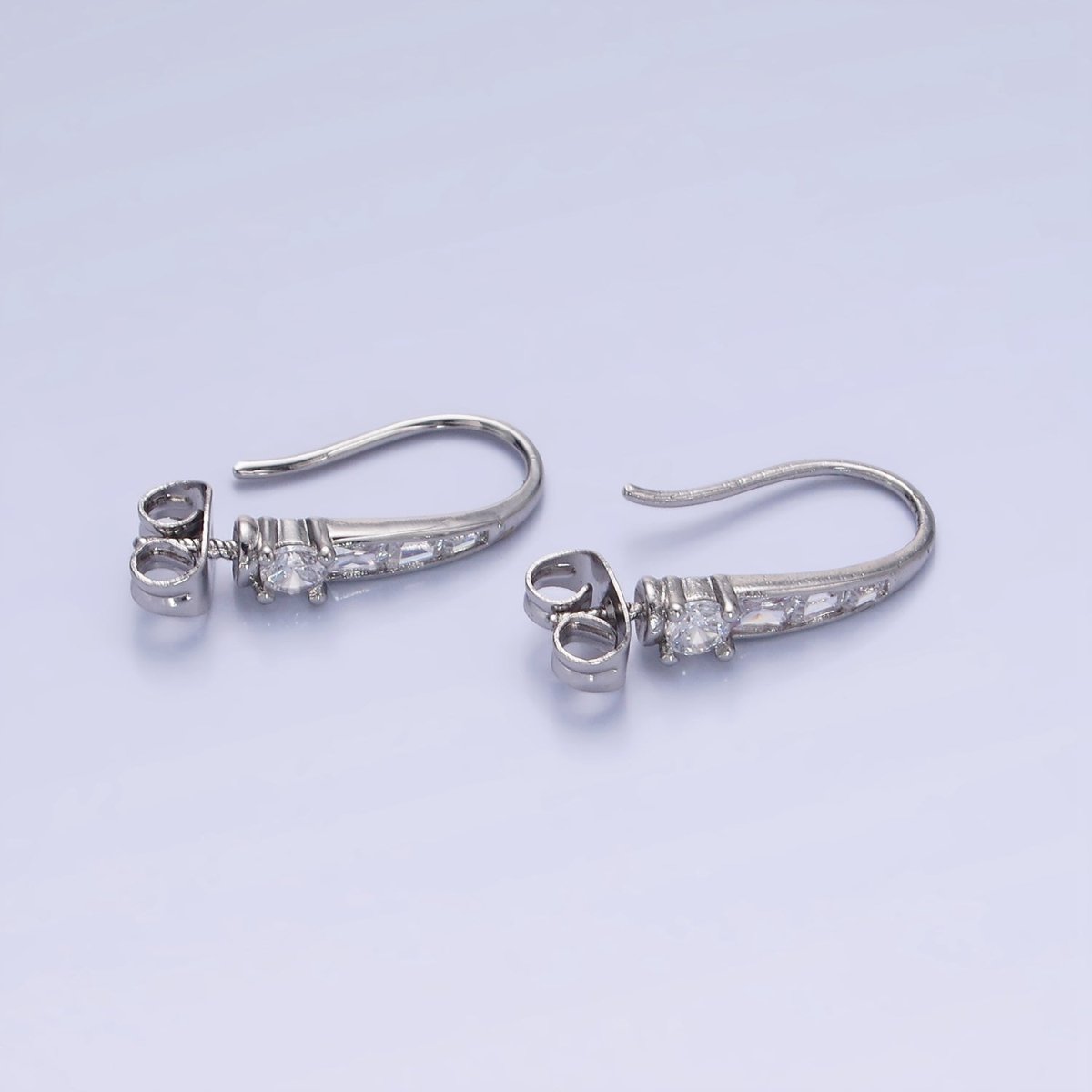 14K Gold Filled CZ Baguette Lined French Hook Earrings in Gold & Silver | Z749 Z750