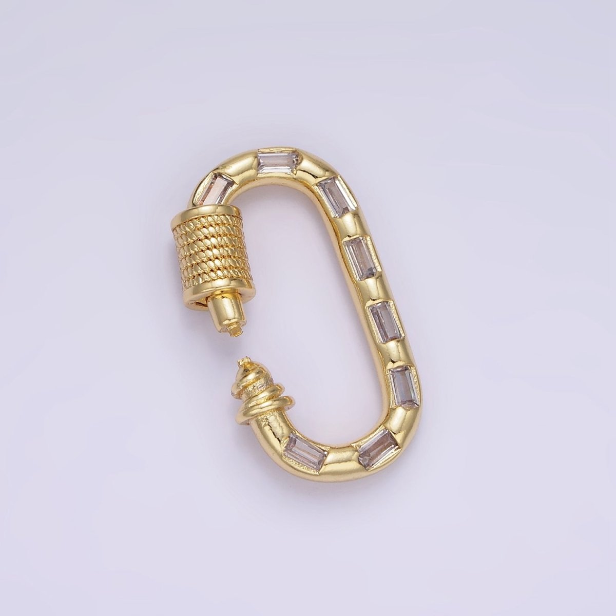 14K Gold Filled CZ Baguette Lined Oblong Carabiner Lock Finding Supply in Gold & Silver | Z450