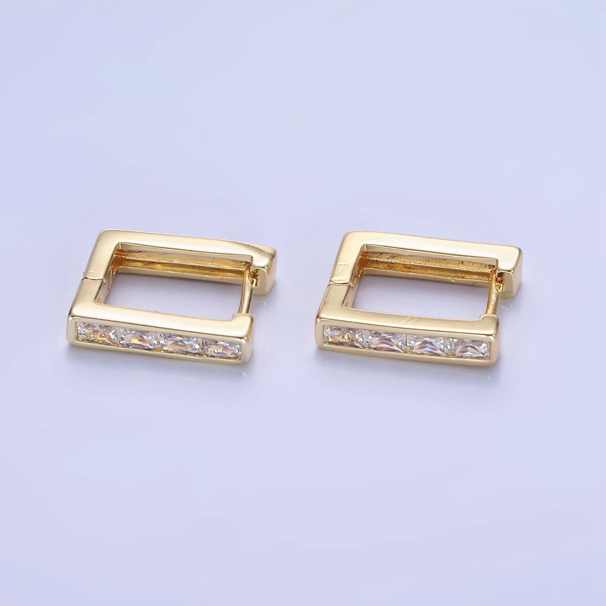 14K Gold Filled CZ Baguette Lined Rectangle 14mm Cartilage Earrings | AB1322