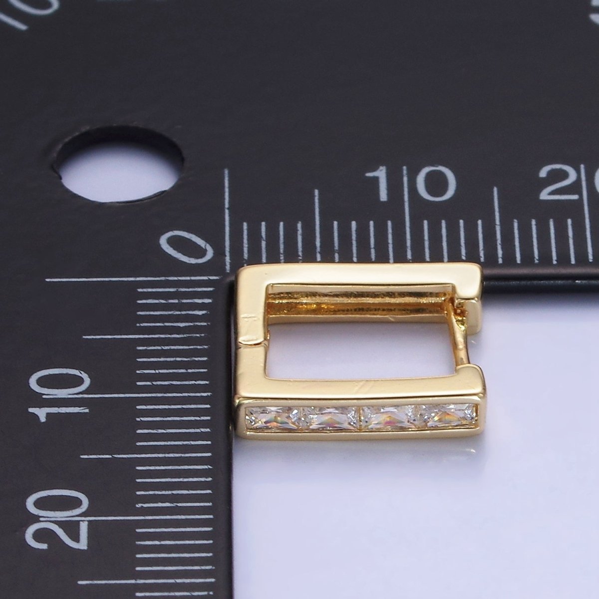 14K Gold Filled CZ Baguette Lined Rectangle 14mm Cartilage Earrings | AB1322