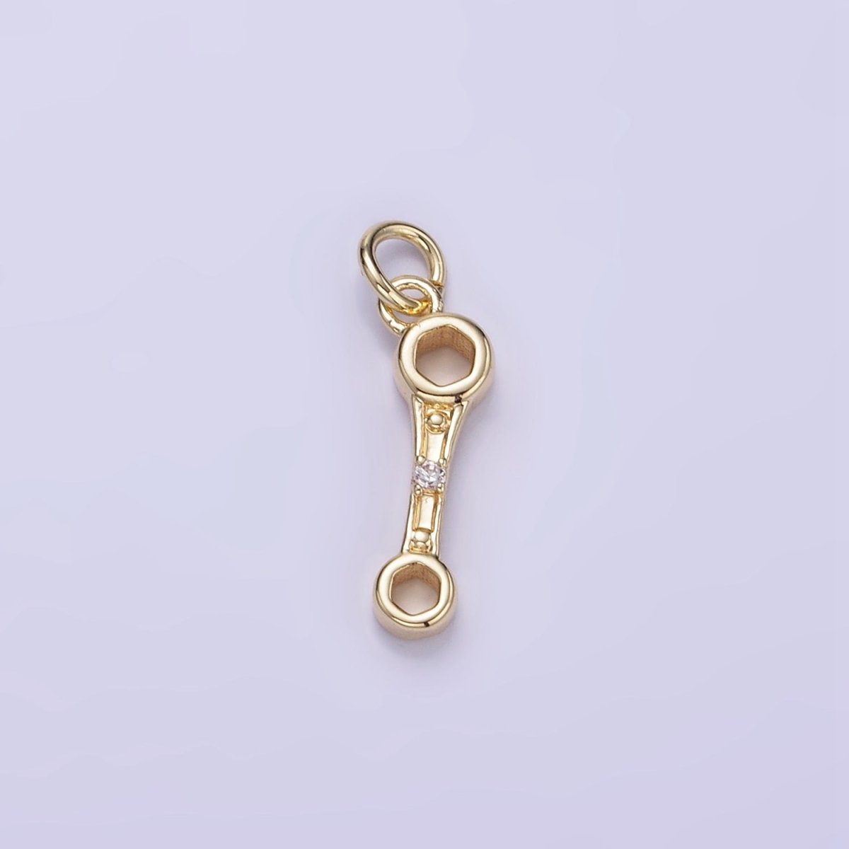 14K Gold Filled CZ Box-Ended Wrench Construction Tool Mini Charm | W558