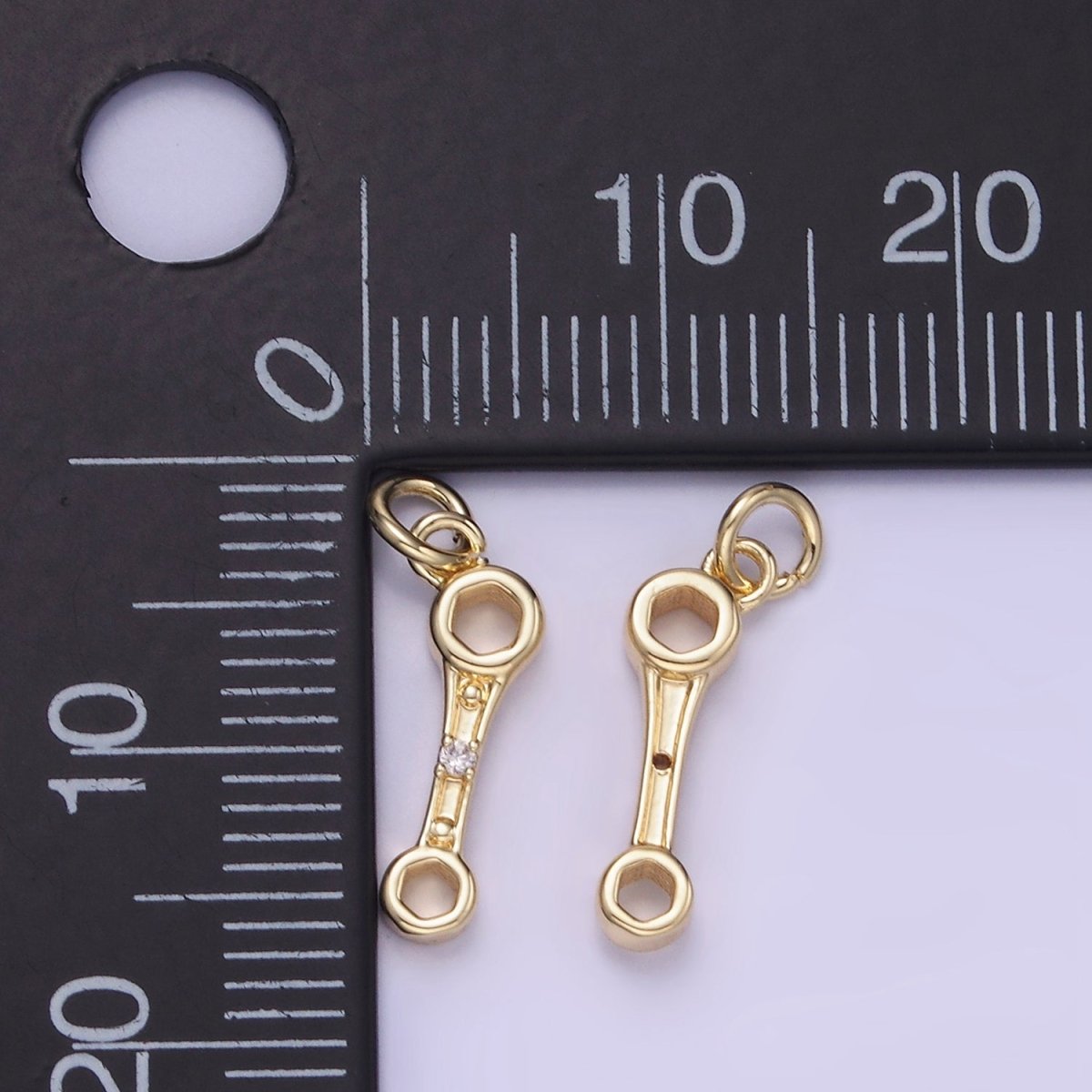 14K Gold Filled CZ Box-Ended Wrench Construction Tool Mini Charm | W558