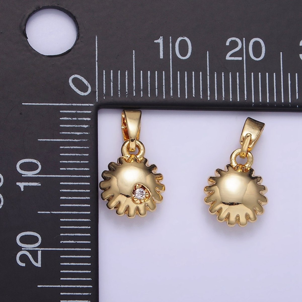 14K Gold Filled CZ Celestial Sun Puffed Mini Pendant | AA1176