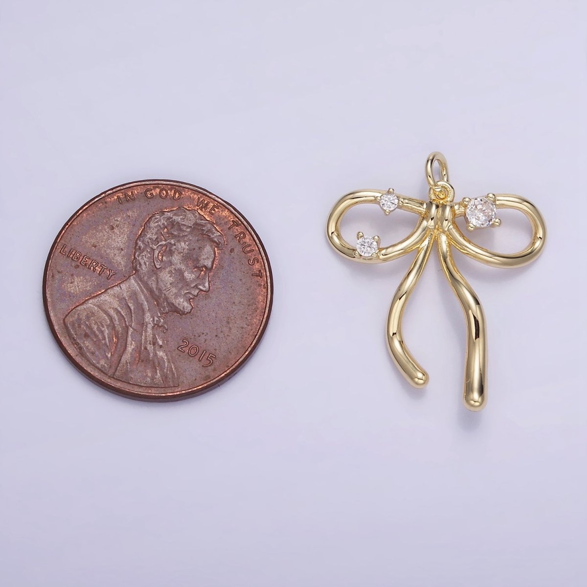 14K Gold Filled CZ Coquette Ribbon Tied Bow Charm | W539