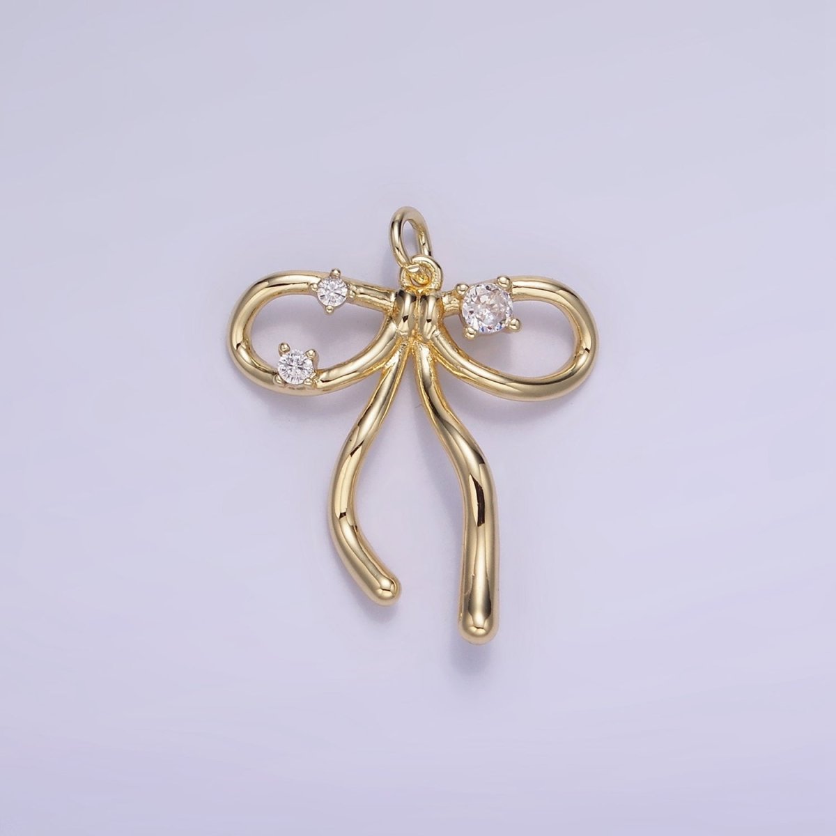 14K Gold Filled CZ Coquette Ribbon Tied Bow Charm | W539