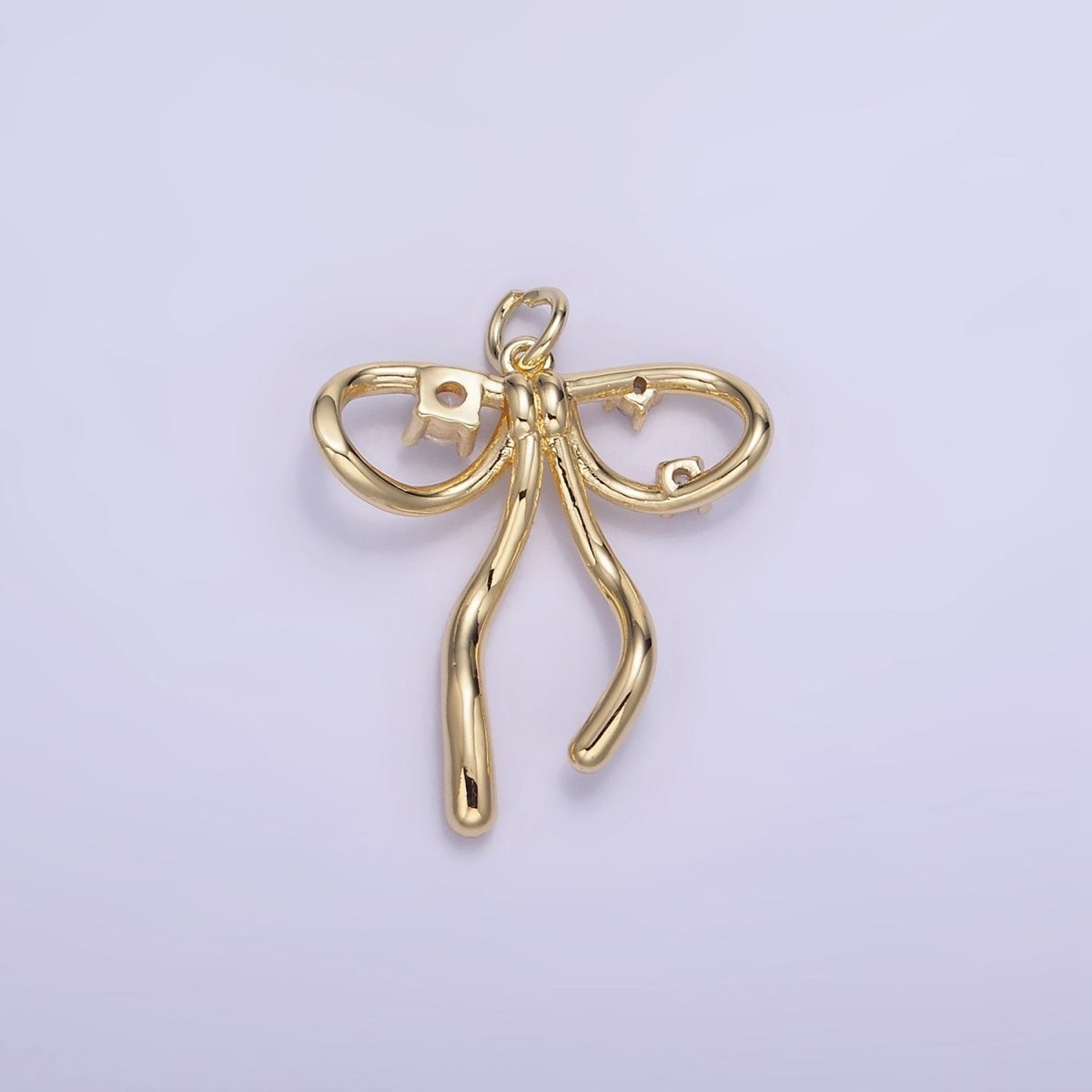 14K Gold Filled CZ Coquette Ribbon Tied Bow Charm | W539