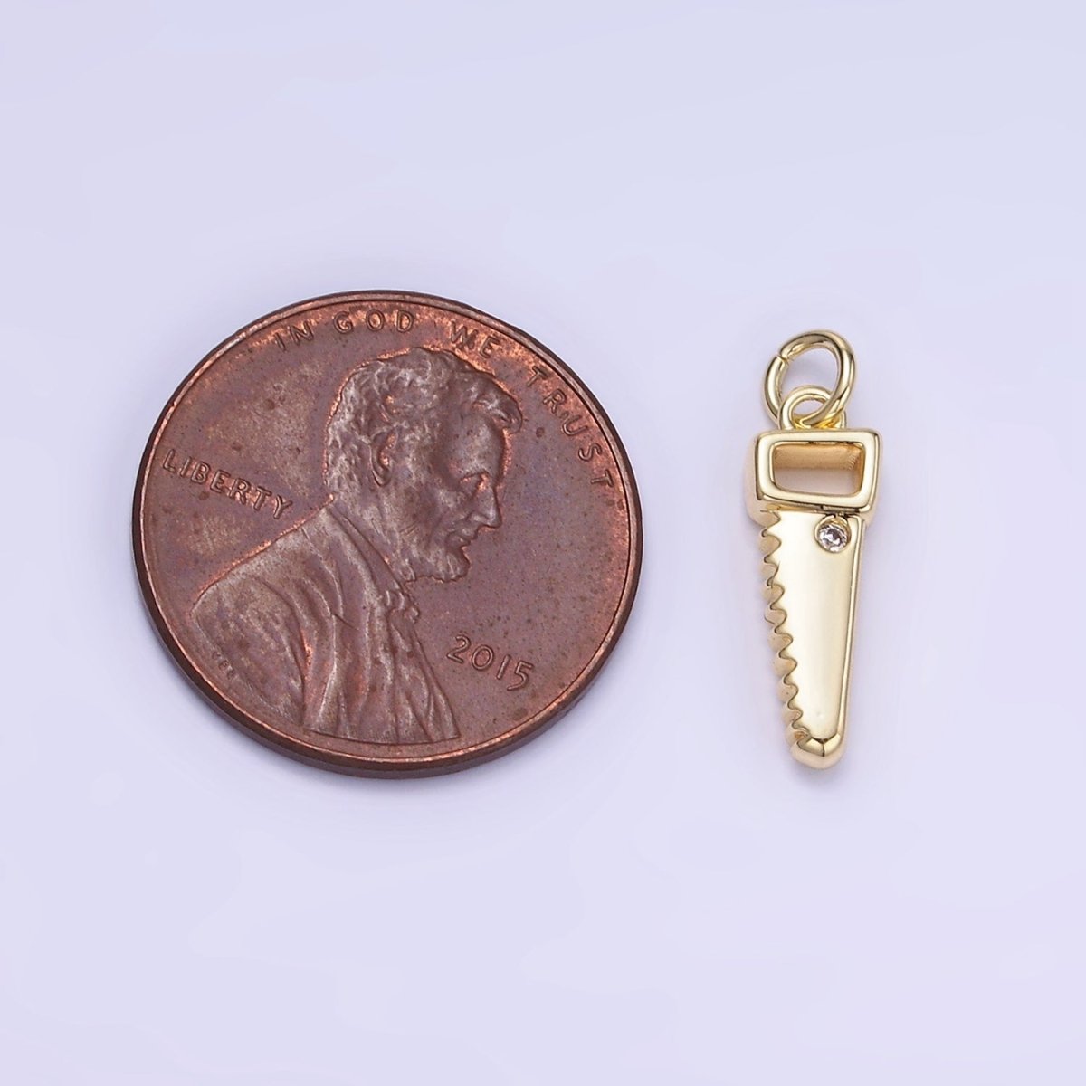14K Gold Filled CZ Cross Cut Saw Blade Construction Tool Mini Charm | W555