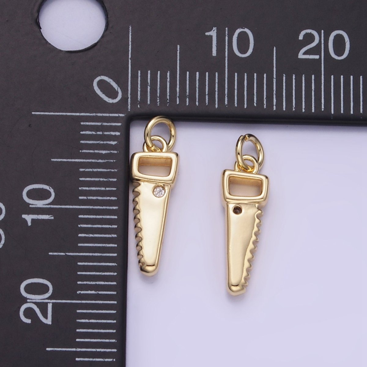 14K Gold Filled CZ Cross Cut Saw Blade Construction Tool Mini Charm | W555