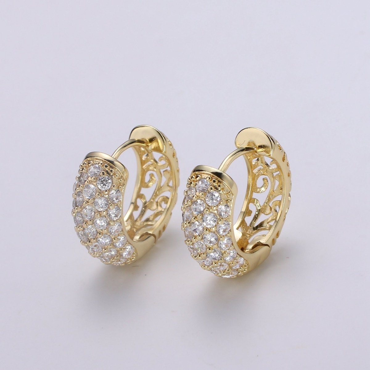 14K Gold Filled CZ Cubic Zirconia Hoop Huggie Earrings Chunky Hoop Earring for Valentine Gift Q-306