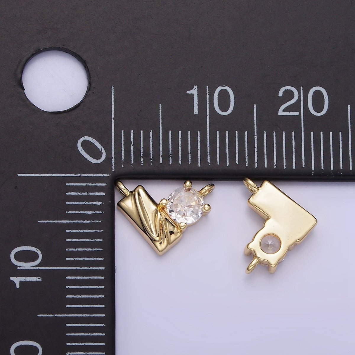 14K Gold Filled CZ Curved Edged Rectangle Geometric Heart Connector | G295