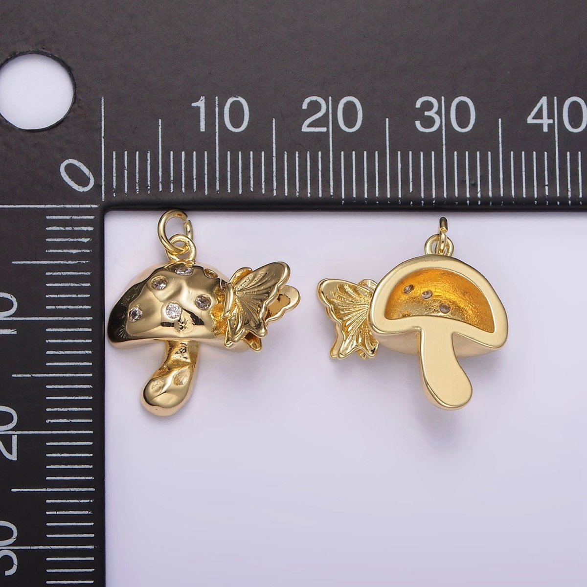 14K Gold Filled CZ Dotted Hammered Mushroom Butterfly Charm | AG416