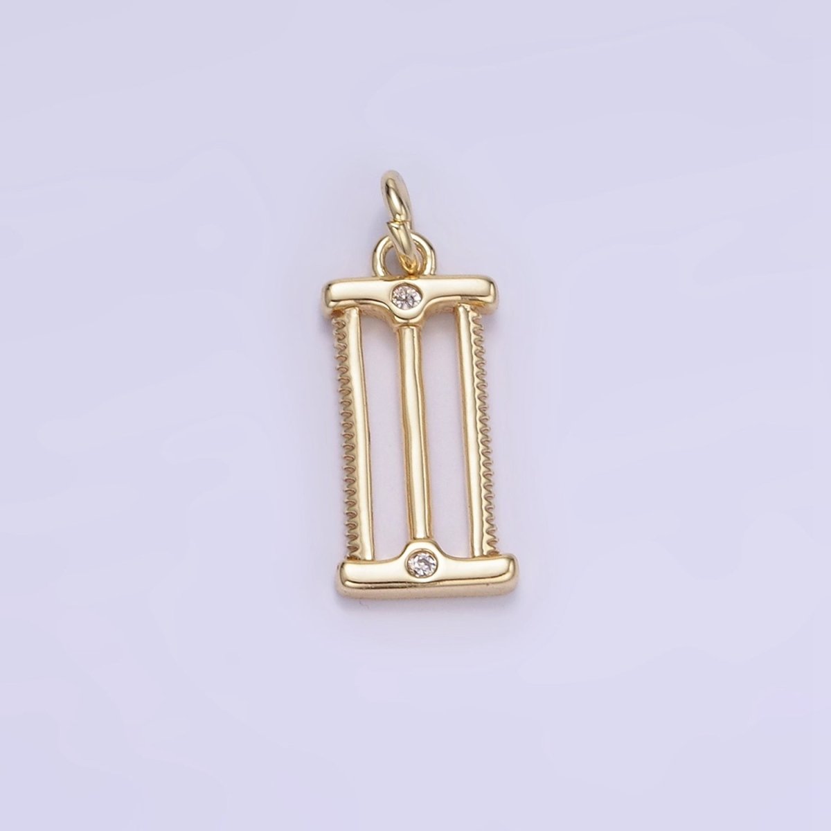 14K Gold Filled CZ Double Sided Blade Saw Construction Tool Charm | W553