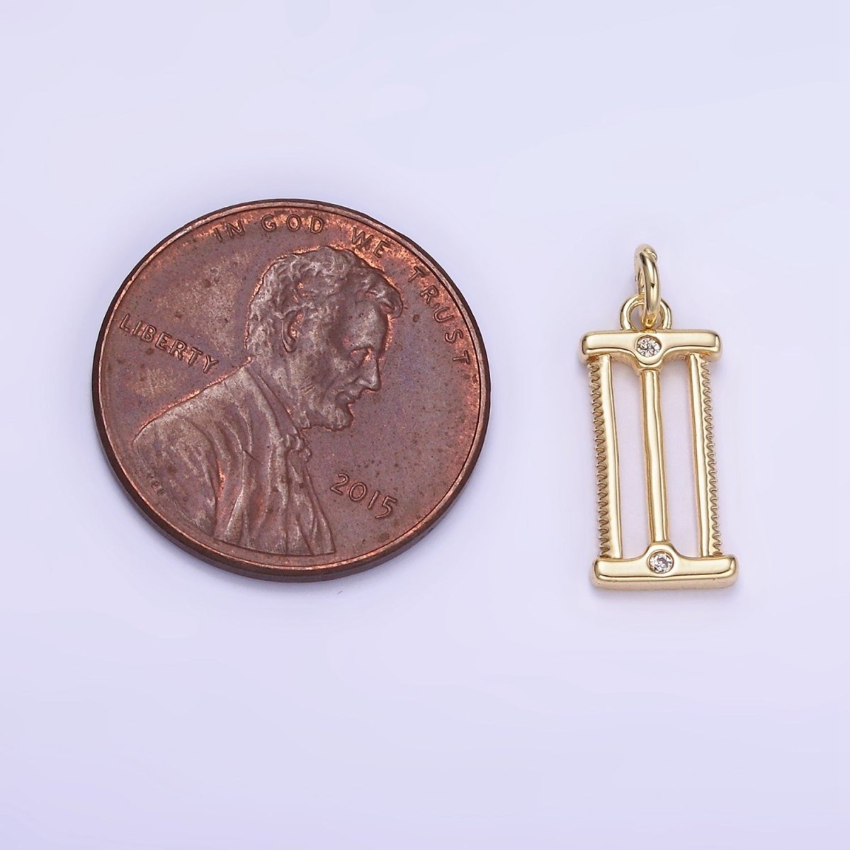 14K Gold Filled CZ Double Sided Blade Saw Construction Tool Charm | W553