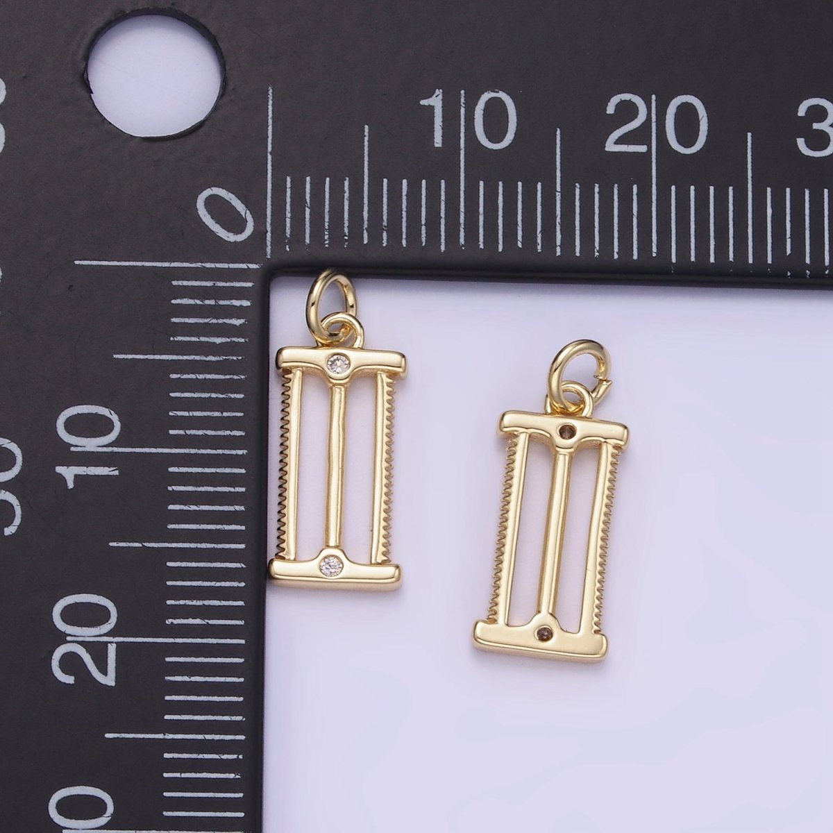 14K Gold Filled CZ Double Sided Blade Saw Construction Tool Charm | W553