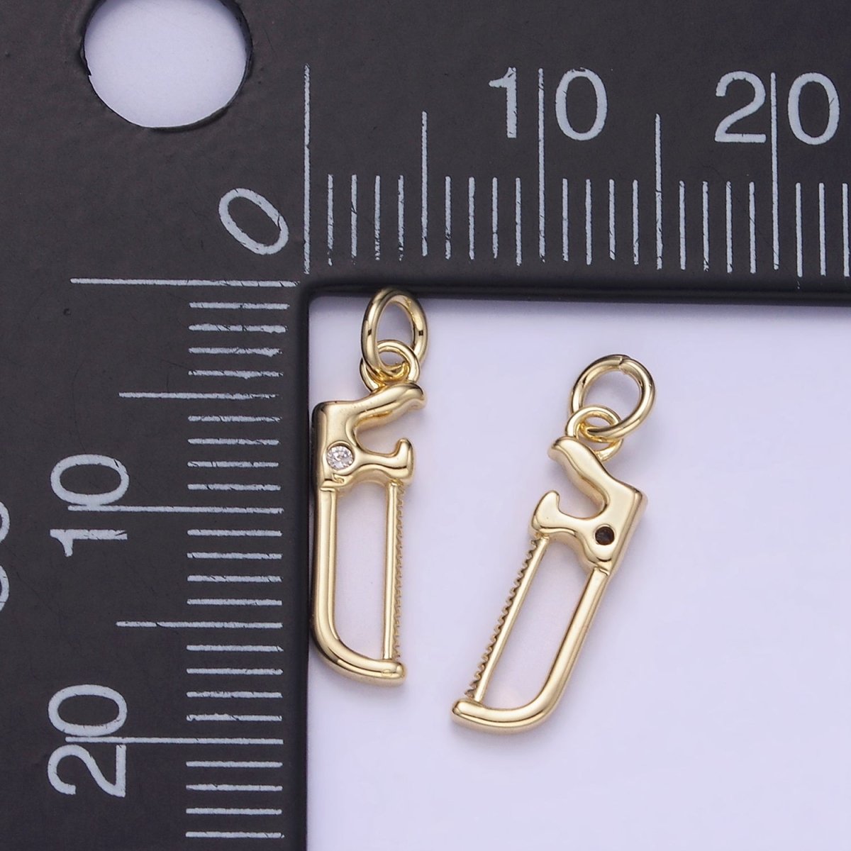 14K Gold Filled CZ Hacksaw Coping Saw Cutter Construction Tool Mini Charm | W554