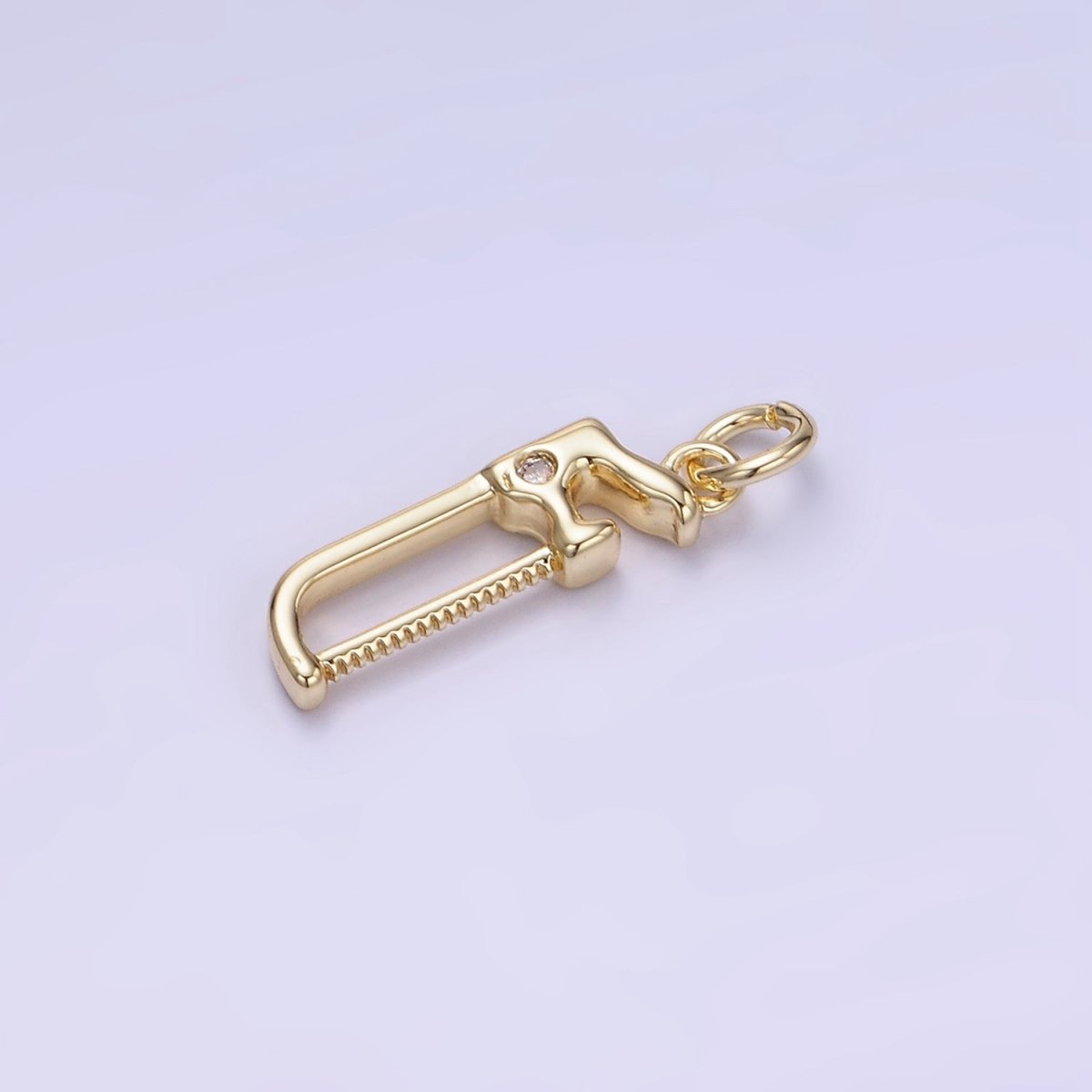 14K Gold Filled CZ Hacksaw Coping Saw Cutter Construction Tool Mini Charm | W554