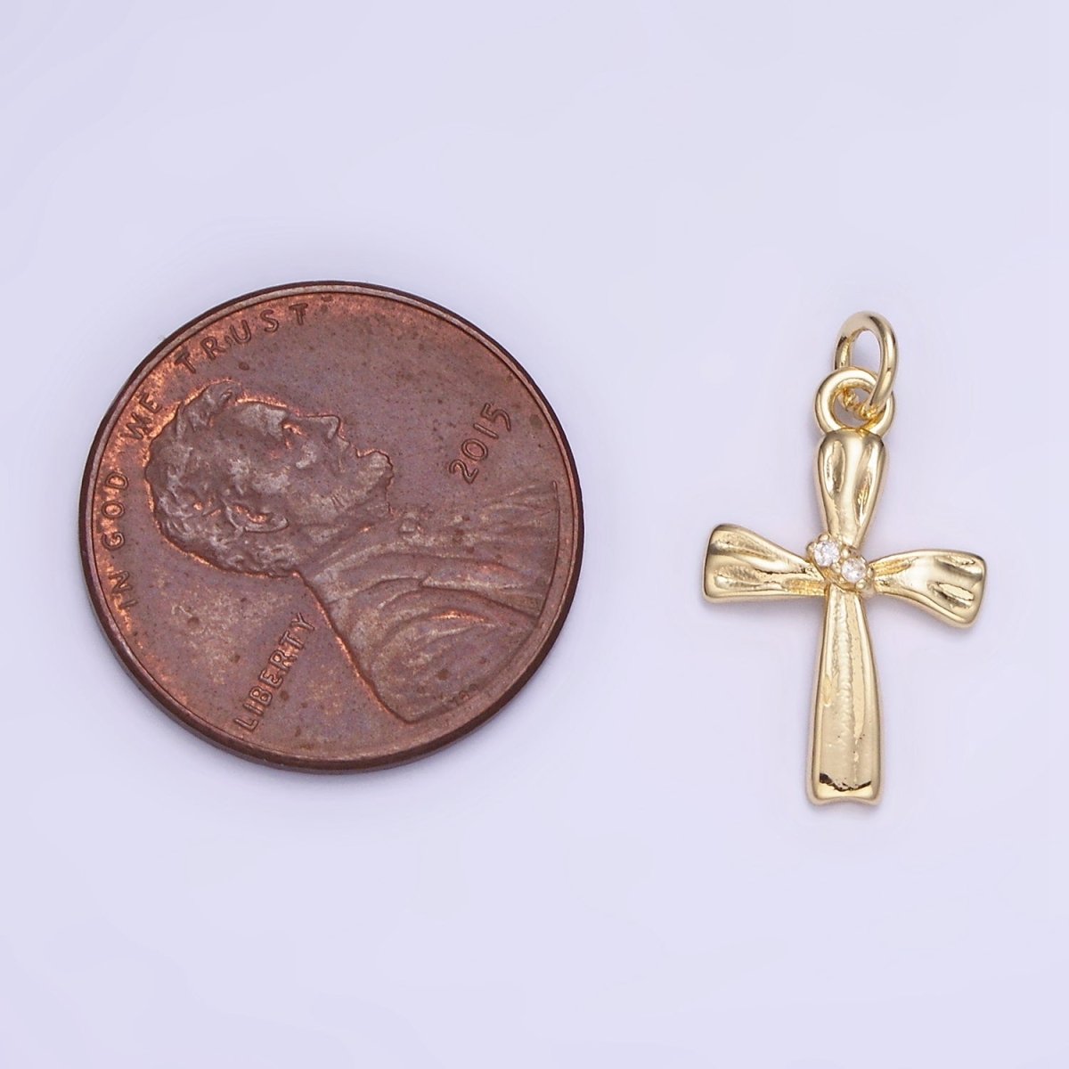 14K Gold Filled CZ Hammered Band Cross Charm | AG720