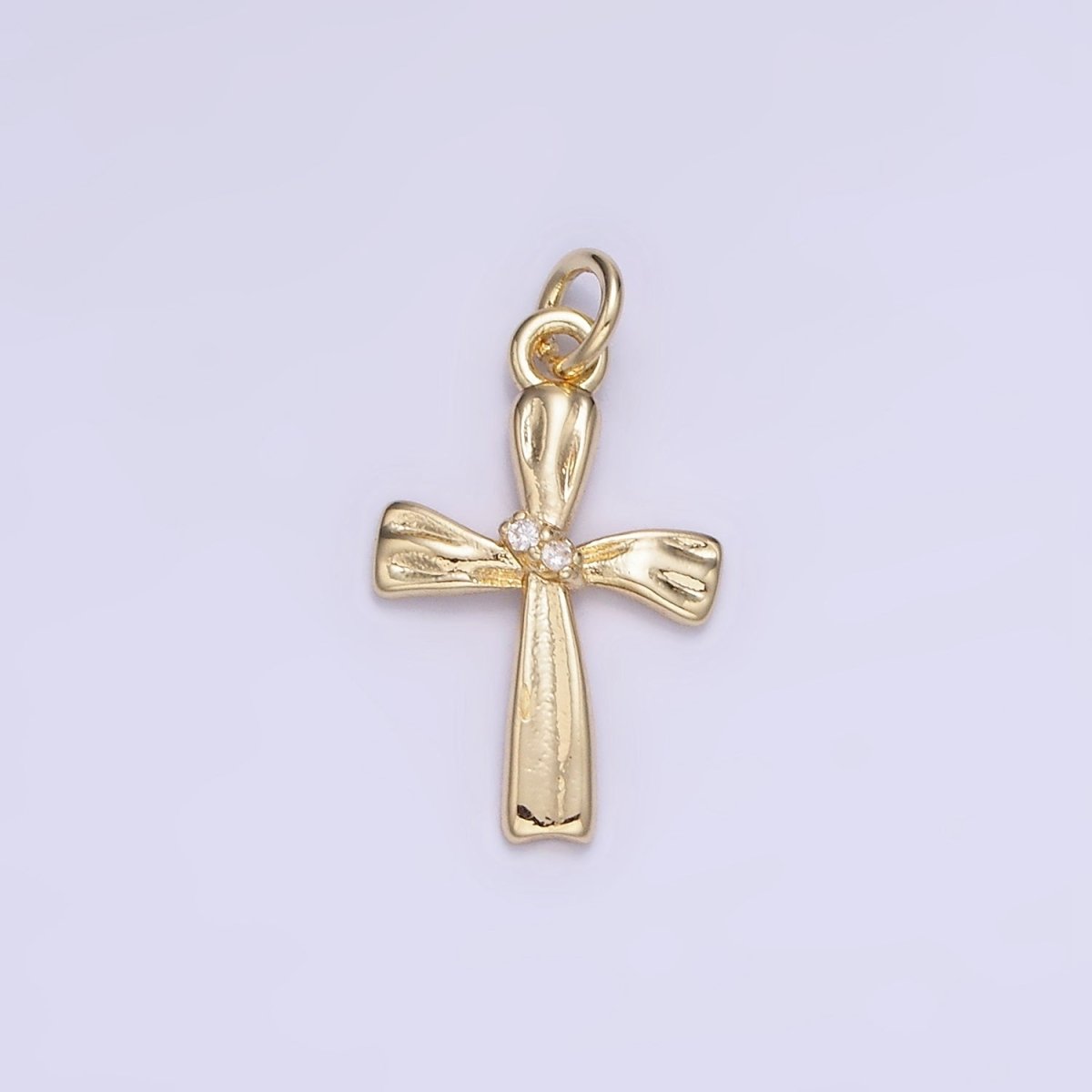 14K Gold Filled CZ Hammered Band Cross Charm | AG720