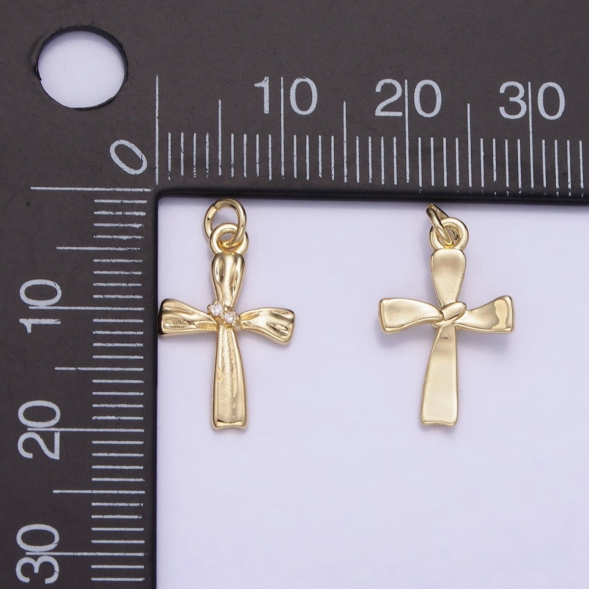 14K Gold Filled CZ Hammered Band Cross Charm | AG720