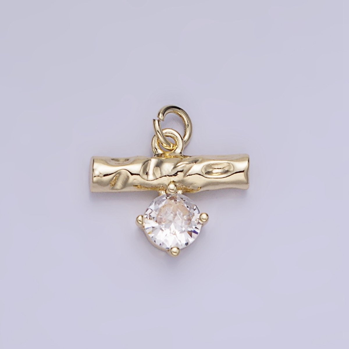 14K Gold Filled CZ Hammered Bar Band Charm | AG738